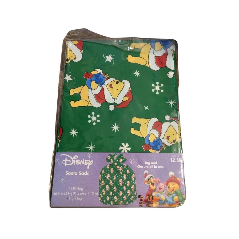Vtg Y2K Disney Winnie the Pooh Santa Sack Christmas Gift Bag Crystal Creative